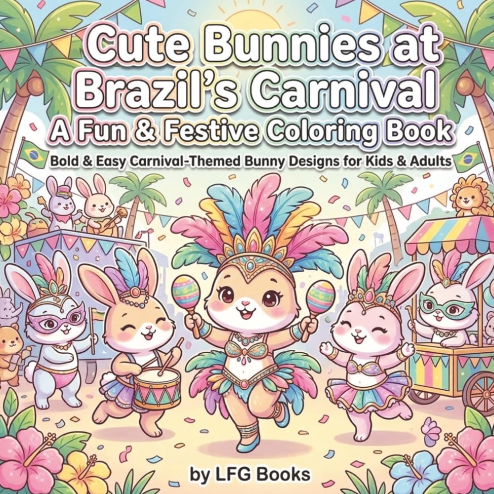 Cute Bunnies at Brazil’s Carnival: A Fun & Festive Coloring Book: Bold & Easy Carnival-Themed Bunny Designs for Kids & Adults