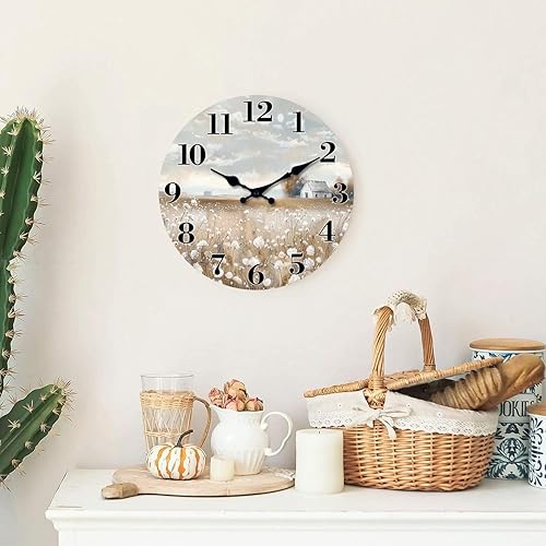 Miniatura 3 de XFM Reloj de pared de granja funciona con pilas, 10 pulgadas, silencioso, sin tictac, reloj de pared de madera, reloj de campo de flores para