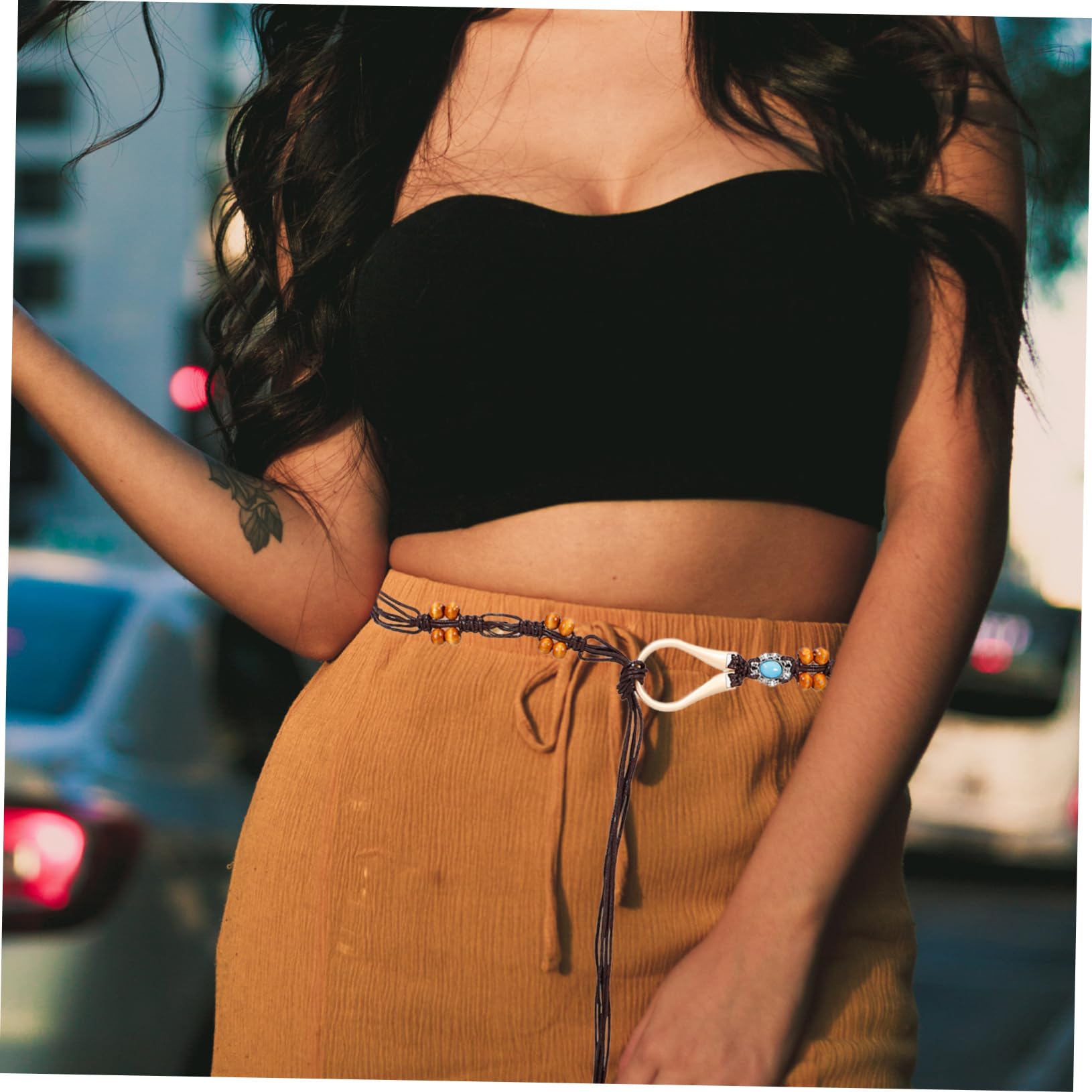 GALPADA Cinturón De Cuentas De Madera Cinturón De Mujer Collar De Concha De Puka De Concha De Vestidos De Mujer De Vestir Sabana De Algodon