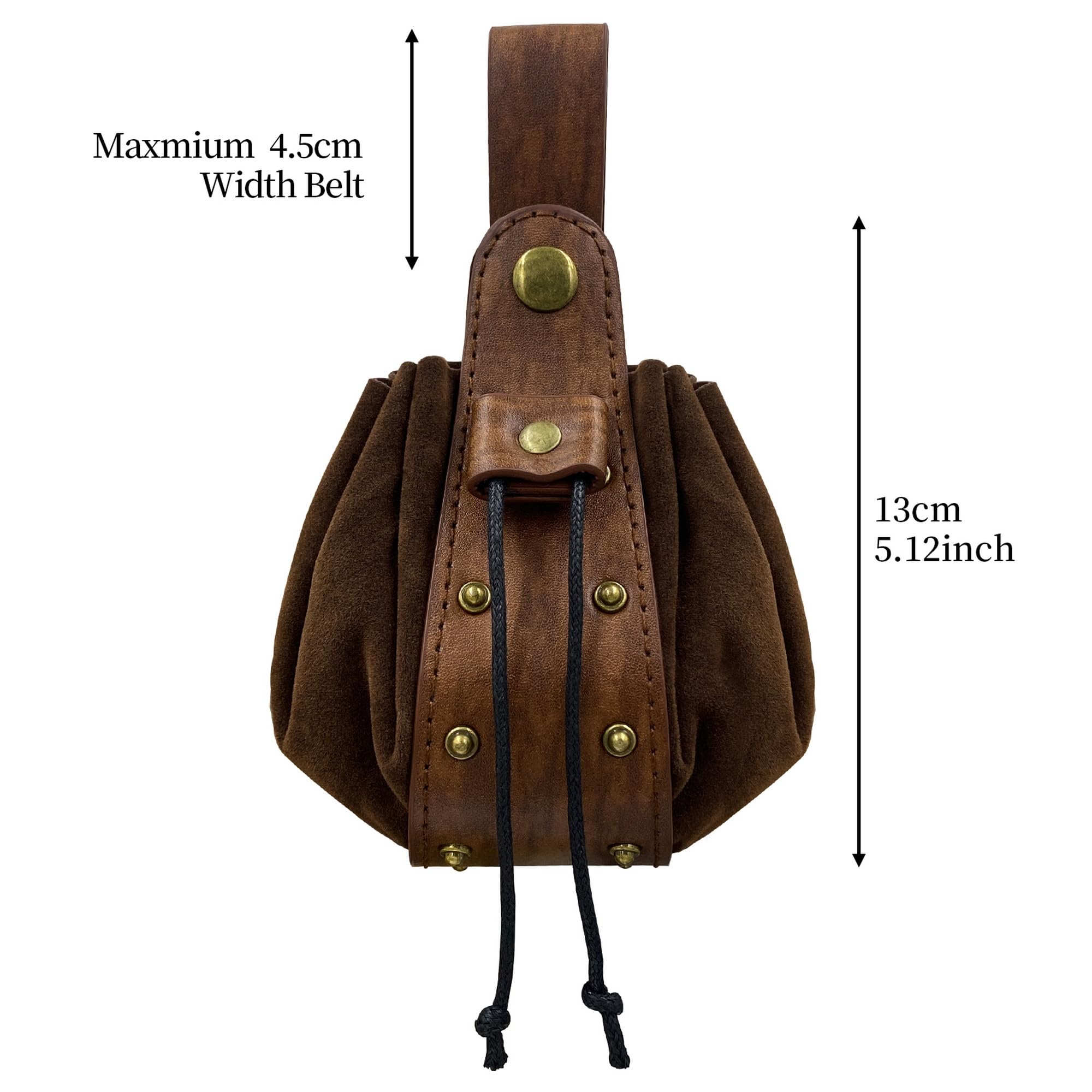 Vintage Medieval Faux Leather Bag,Renaissance Drawstring Belt Pouch,Viking Cosplay Portable Coin Purse,Middle Ages Dice Bag for LARP Ren Faire Costume Accessories (Brown A) - Image 3