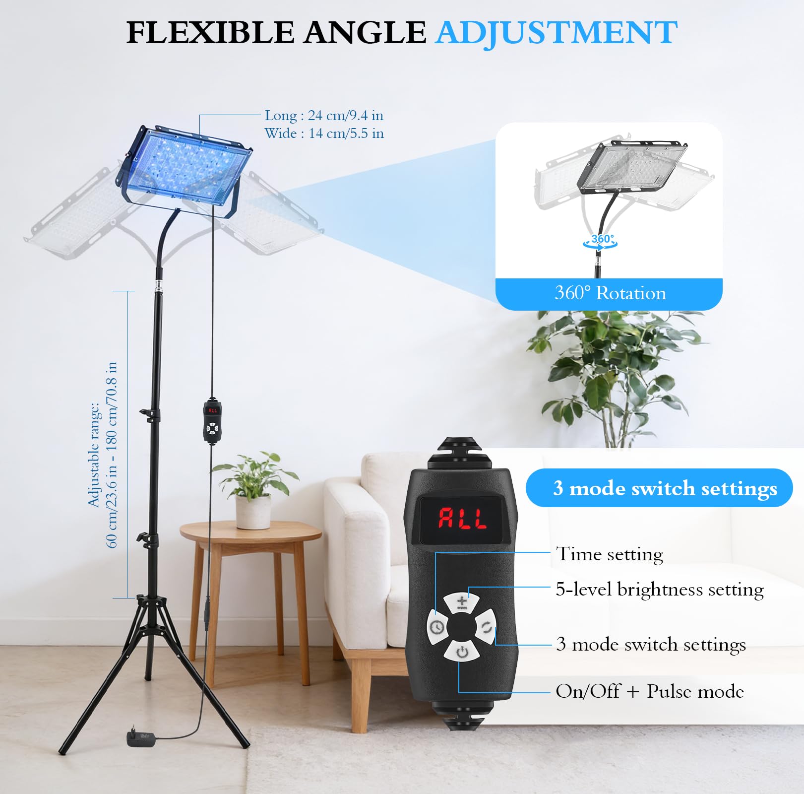 Lámpara de Bronceado 460nm 50W, Solarium para el Hogar con 5 Niveles de Luminosidad y 4 Temporizadores, 225 LEDs, Altura y Ángulo Ajustables, lámpara de bronceado para Rostro y Cuerpo