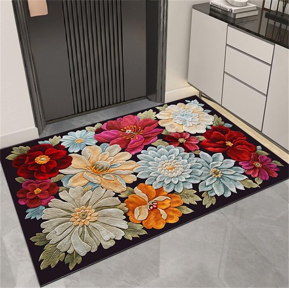 Tapis de chambre rouge à motif floral tridimensionnel haut de gamme