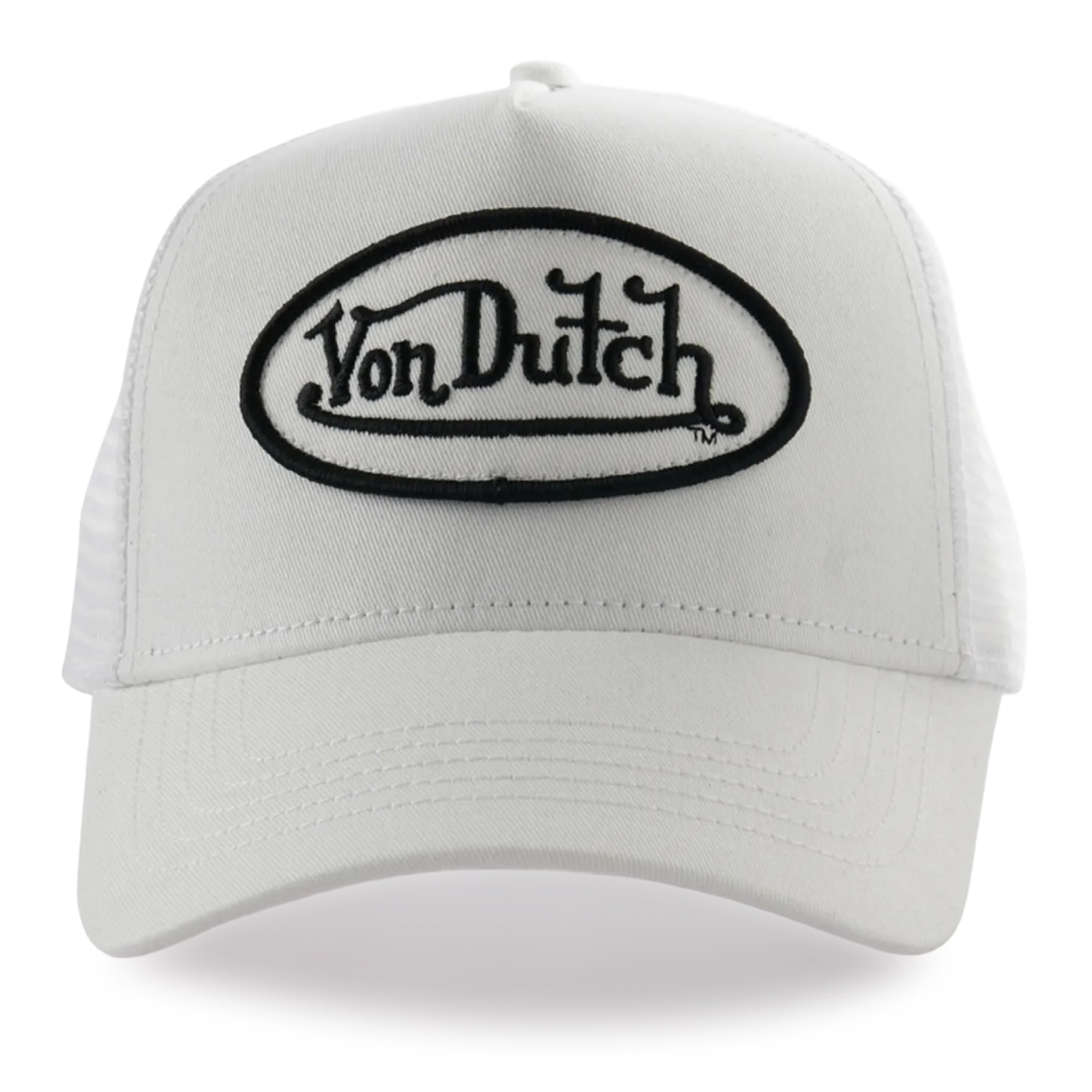 Von Dutch Unisex White Staple Trucker Cap, Polyester Trucker Caps For Men And Women, Mens Baseball Cap With Adjustable Snapback Closure, One Size (55.5 To 60 Cm)