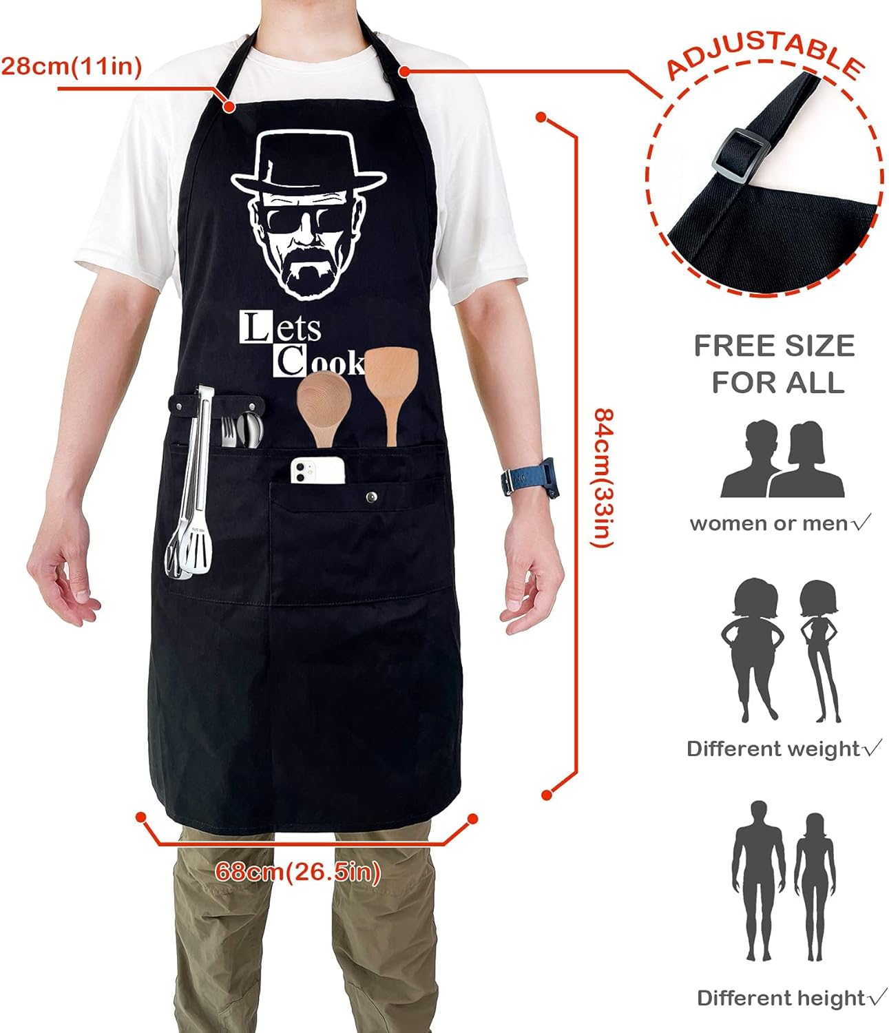 Funny Cooking Chef Apron with Pockets BBQ Kitchen Work Aprons Birthday Dad Creative Gifts - Image 4