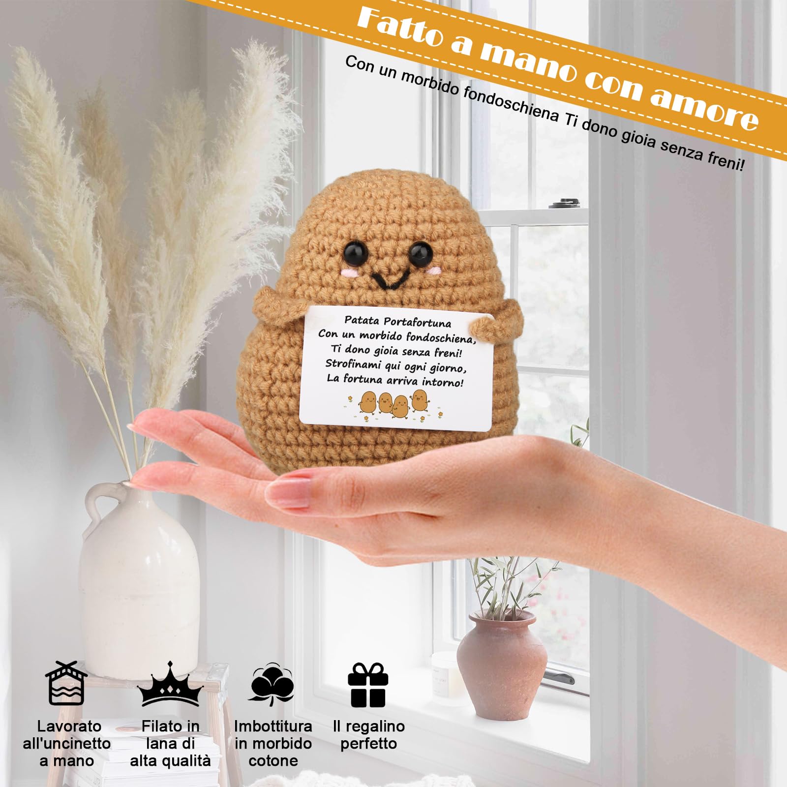 Patatoche® Carotte Humoristique | Cadeau Motivation & Soutien pour Femme ou Homme | Idée Cadeau Positive | Figurine Tricotée à la Main | Décoration Bureau | Boîte Métallique