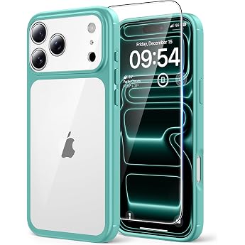 TAURI Case for iPhone 17 Pro 6.3 Inch with Tempered Glass Film Full Camera Protection [Anti-Yellowing] Shockproof Military Standard Transparent Mobile Phone Case - Green