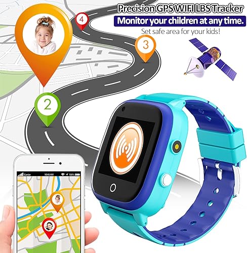Miniatura 2 de Reloj inteligente para niños, reloj de teléfono con rastreador GPS, cámara de llamadas de 3 vías, reloj inteligente con pantalla táctil de 1.4