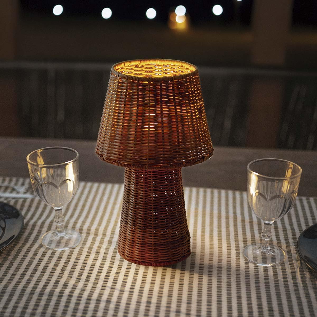 newgarden Lámpara De Mesa Inalámbrica Recargable De Fibra Natural, LED Blanco Cálido 3000K, Mando A Distancia, IP54, 38 cm – Lola 40 Nature (Batería recargable (Luz cáliida))