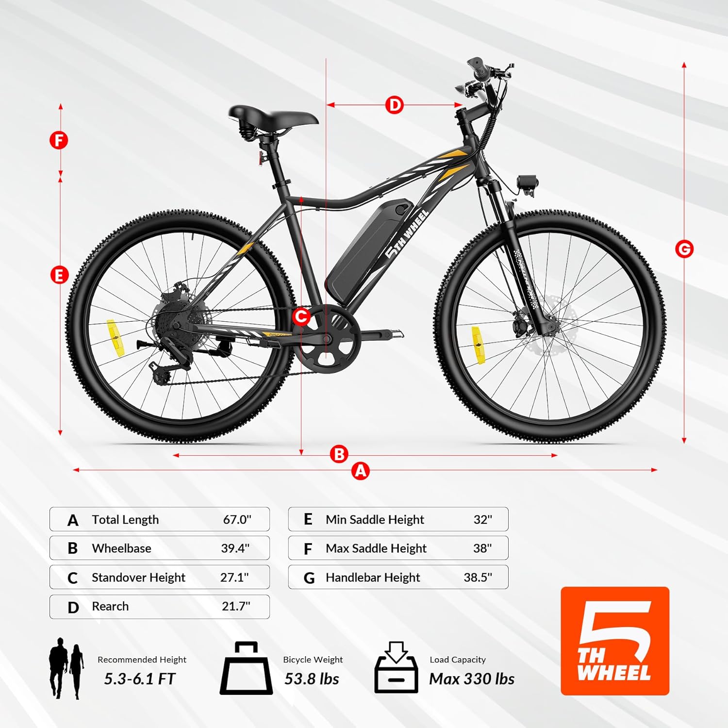 Dimensions and Weight Specifications of 5TH WHEEL Discover EB17 Electric Bike