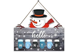 Hello Winter Door Hanging Signs, Wooden Sign Snowmen Christmas for Winter Front Door