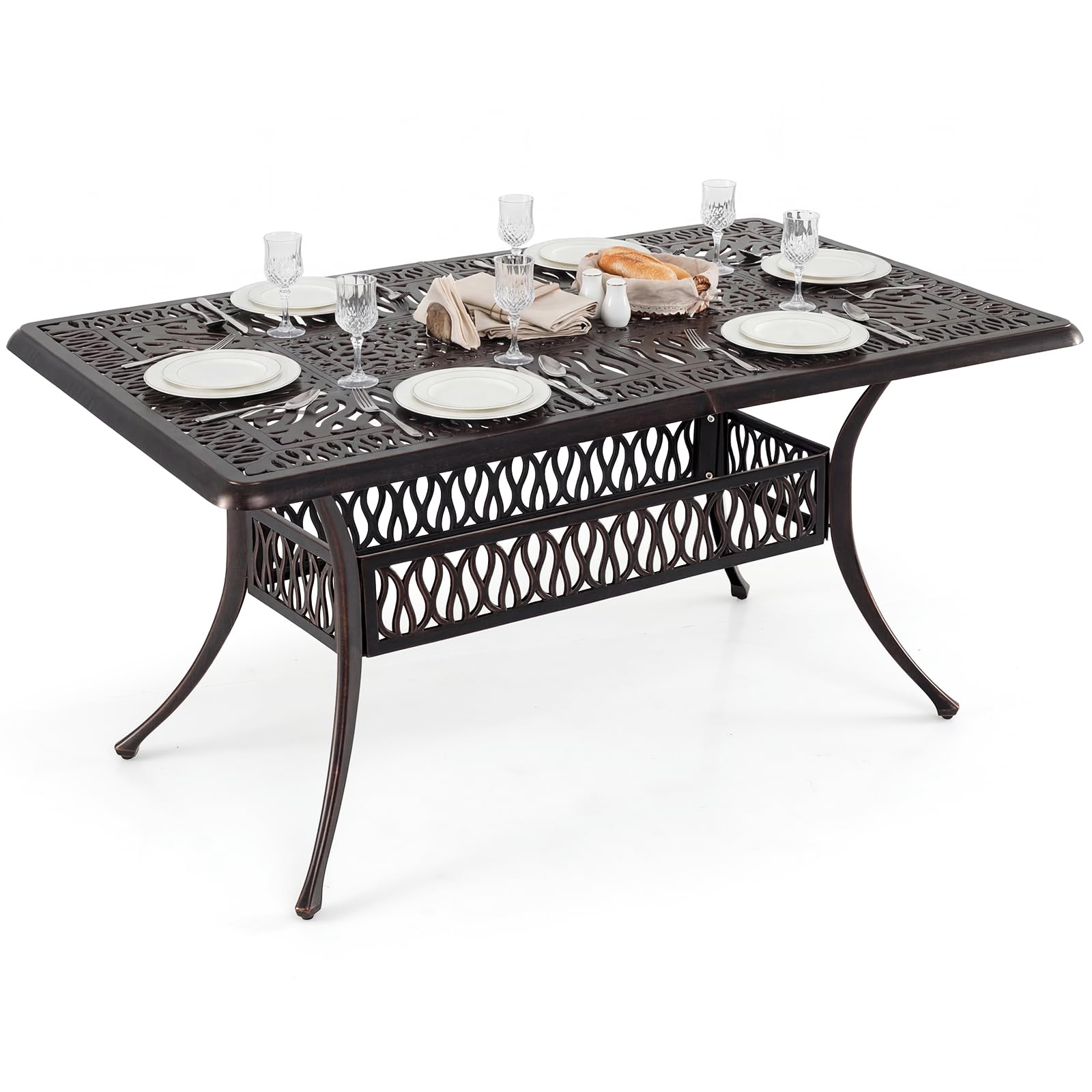 Table de jardin en fonte d'aluminium stable sur sol irregulier de terrasse retro