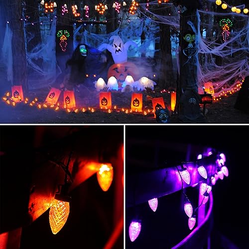 Miniatura 6 de Anycosy Luces de Halloween, 32.8 pies, 50 LED C9, luces de cambio de color de Halloween con función de temporizador, enchufe impermeable y