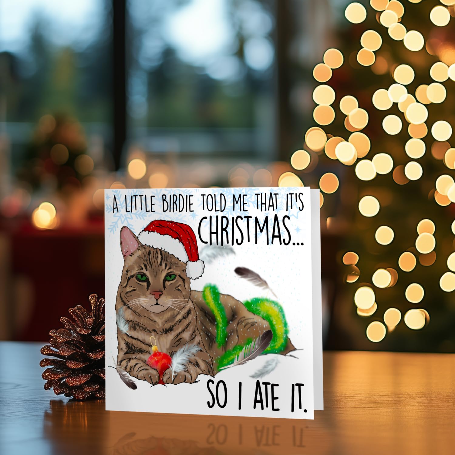 Tarjeta De Feliz Navidad Con Gato Y árbol De Navidad Al Estilo De Un