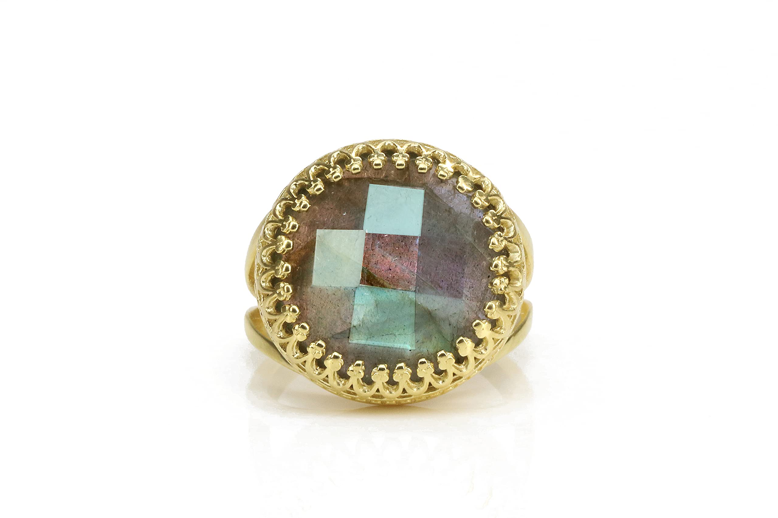 Anemone Gioielli Anelli Pietra Gemma Alla Moda - Anello Labradorite con Oro Riempito Banda 14k - Gioielli Fatti a Mano 14k per Ogni Occasione - Confezione Regalo Gratuita - Incisione Disponibile