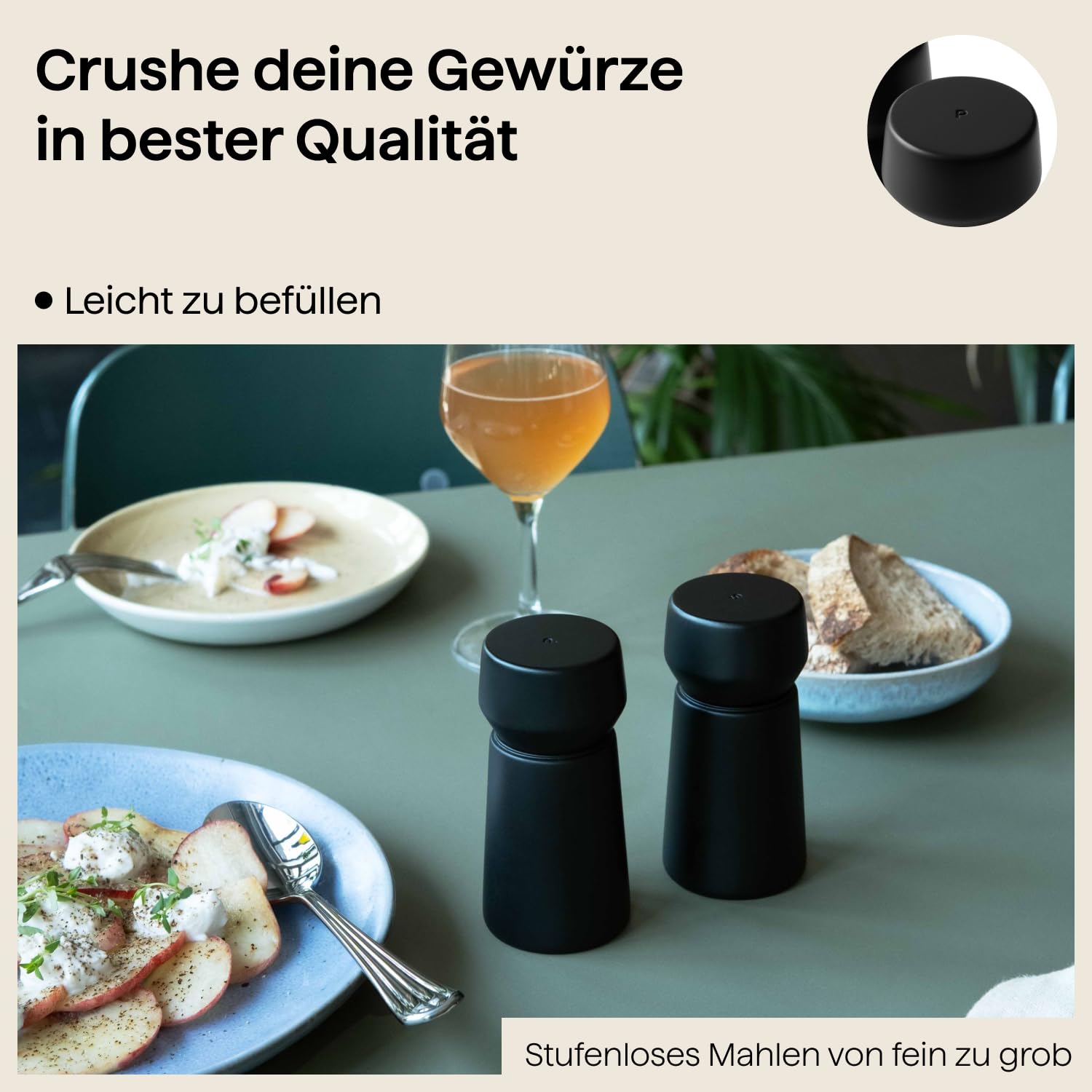 Crushgrind Amsterdam Gewürzmühle mit Keramikmahlwerk | 2er Set | Buchenholz | Salz und Peffermühle mit verstellbarem Mahlgrad | aus hochwertigen, nachhaltigen Materialien | 2x Schwarz (110 mm) | 11 cm - Keramikmahlwerk mit verstellbarem Mahlgrad - Für Sal