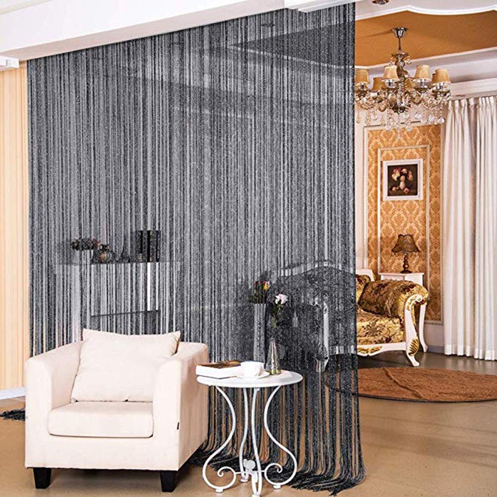Door String Curtain Wall Panel Window Room Divider Blind, Home Decorative Tassel Screen Ribbon Strings, black