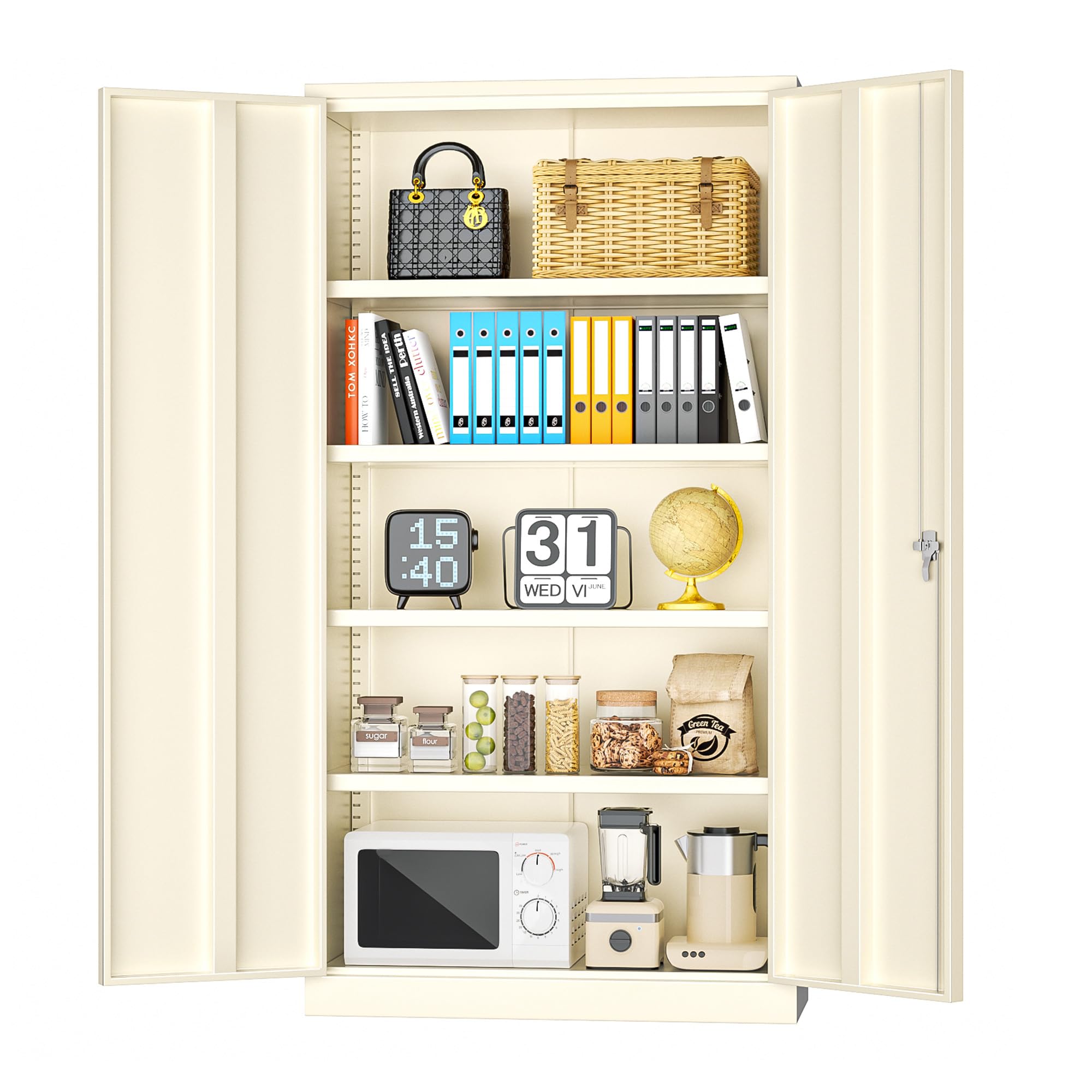 INTERGREAT Metal Storage Cabinet Doors, 72" Locking Steel Storage Cabinet with Shelves, Tall Lockable Steel Cabinets for Home Office, Garage(Grey)
