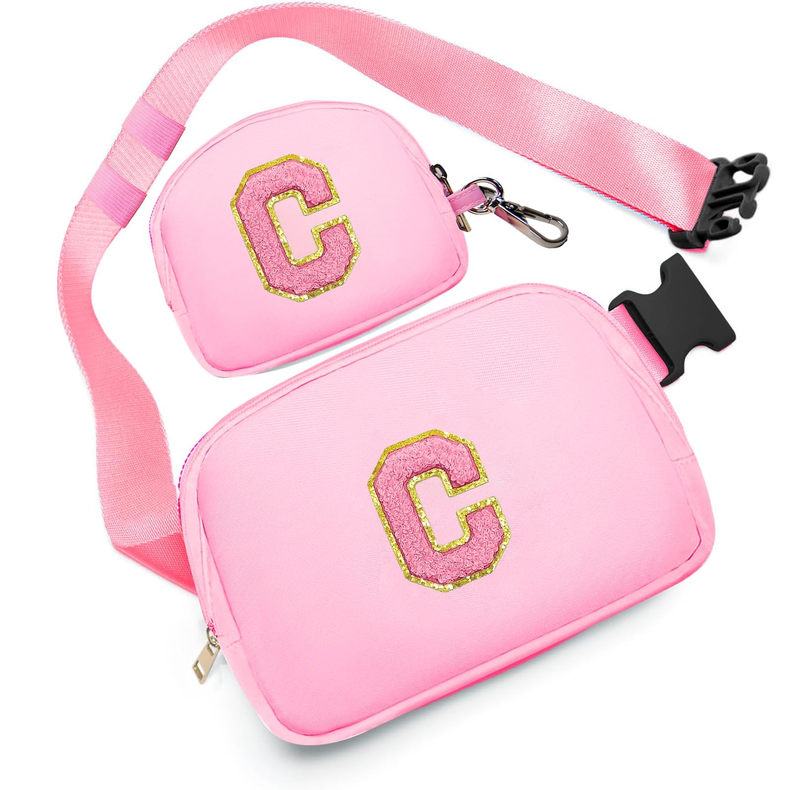 Birthday Gifts for 4 5 6 7 8 9 10 11 12 13 Year Old Girls, Crossbody Bags Fanny Pack with Initial Letter Patch Cute Stuff for Women Girls Teens (C,