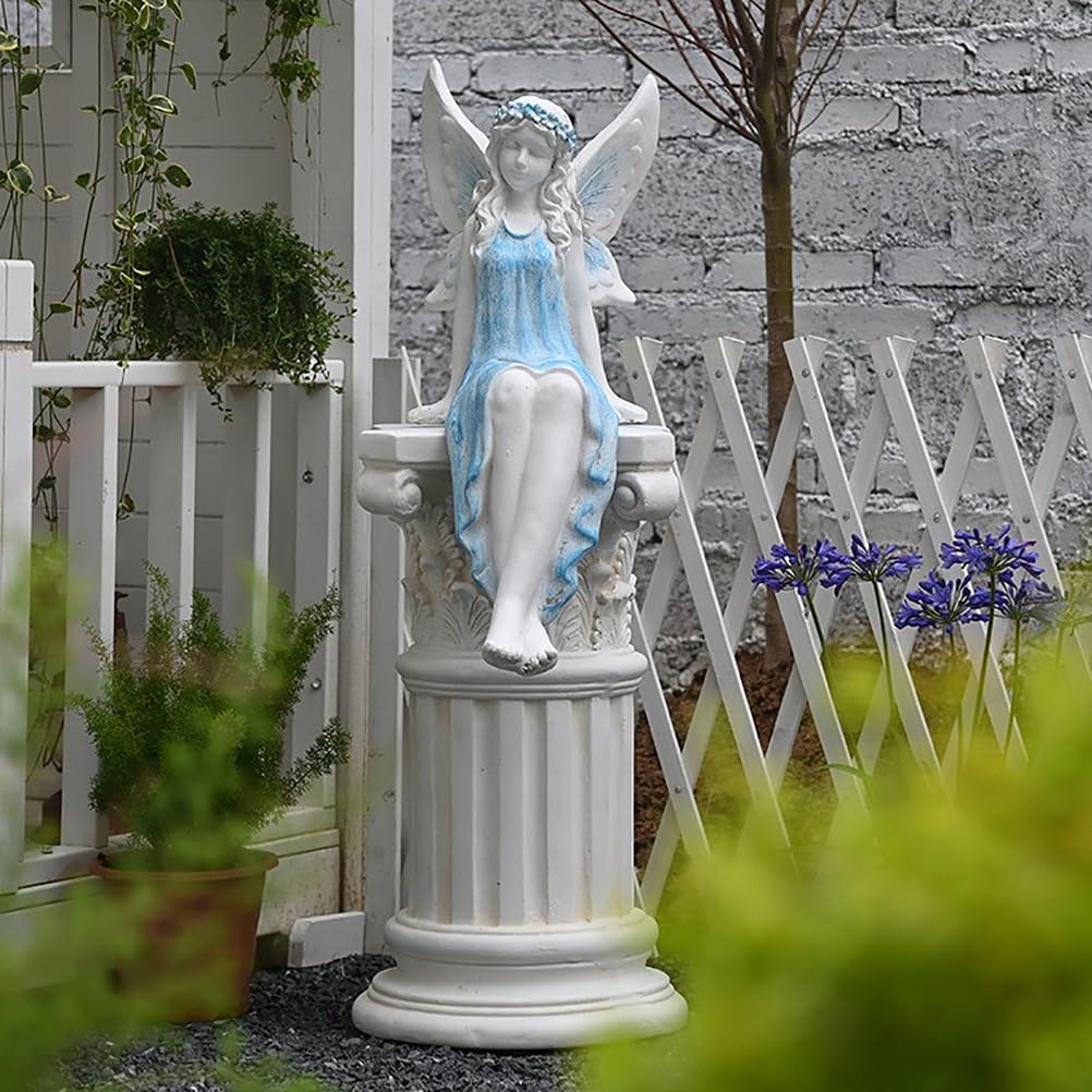 Elfen Gartenfiguren 62 cm / 3.2 kg Europäischer Stil Gartendeko für draußen wetterfest Große Feen Statue Teichdeko Geschenke für Gartenliebhaber,Magnesiumoxid,Blau