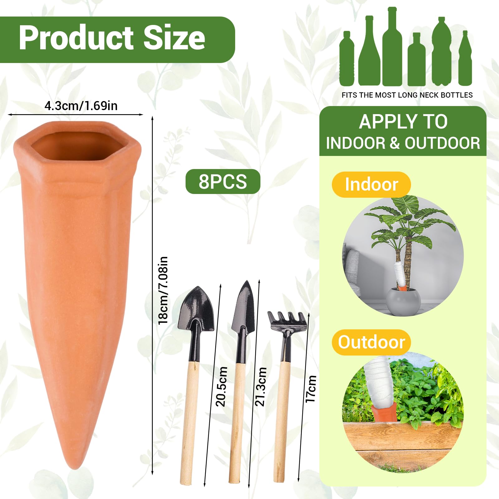 8 Picos Riego Plantas,Riego Automatico Macetas,Sistema de Riego Automático de Terracota,Dispositivo de Irrigación Automático en Vacaciones,para Regar Planta en Interiores y Exteriores