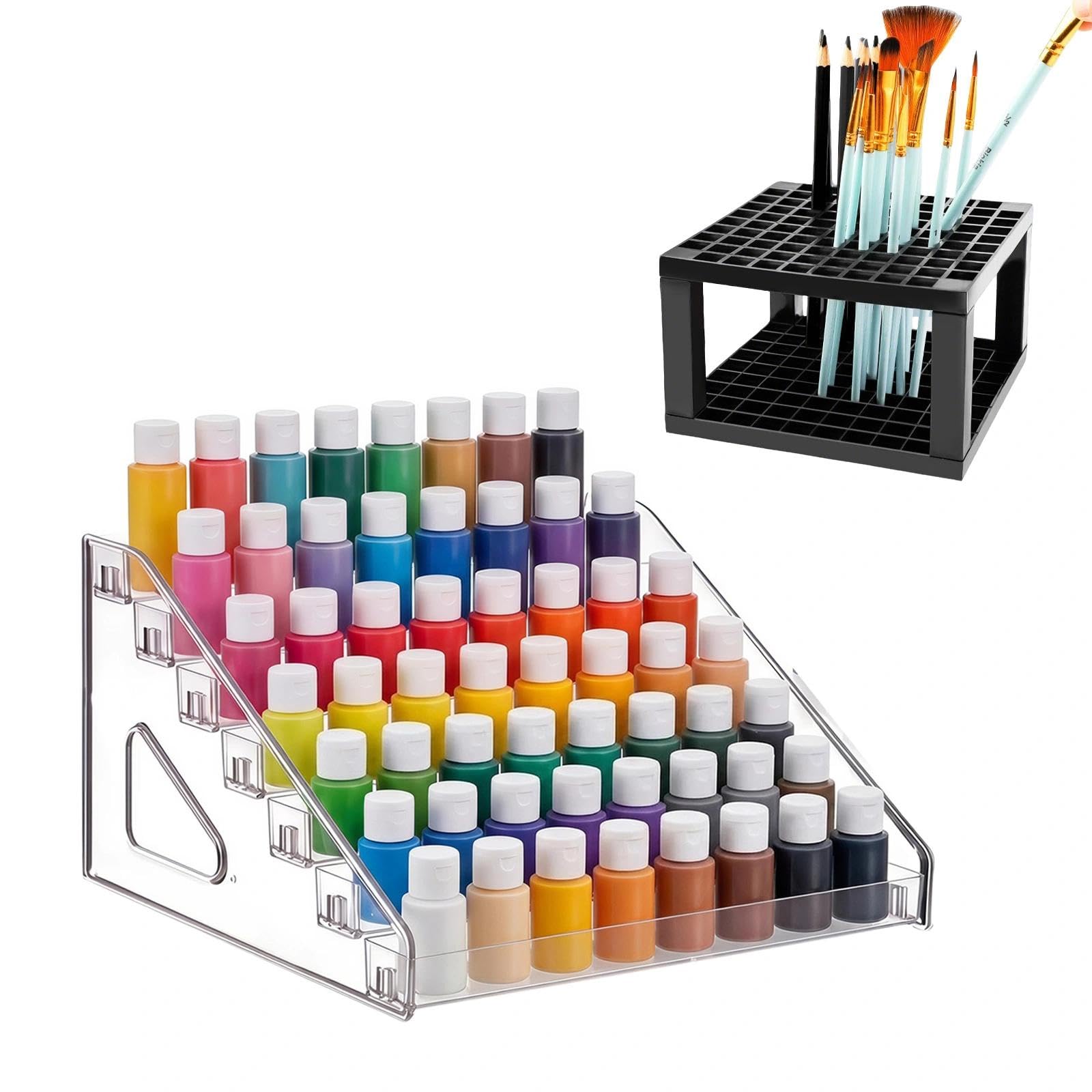 JIUCHAOTONG 7-Layer Acrylic Clear Paint Organizer With Brush Holder, Tiered Storage Rack For Miniature Model, Craft And Hobby Supplies, Clear Nail Polish Display Stand