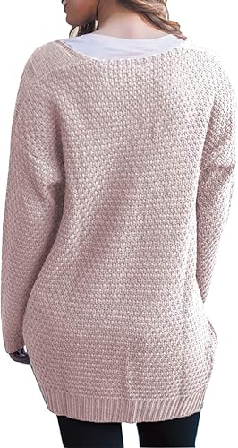 Miniatura 6 de Traleubie - Suéter de manga larga para mujer con frente abierta, estilo bohemio, de punto grueso y estilo boyfriend