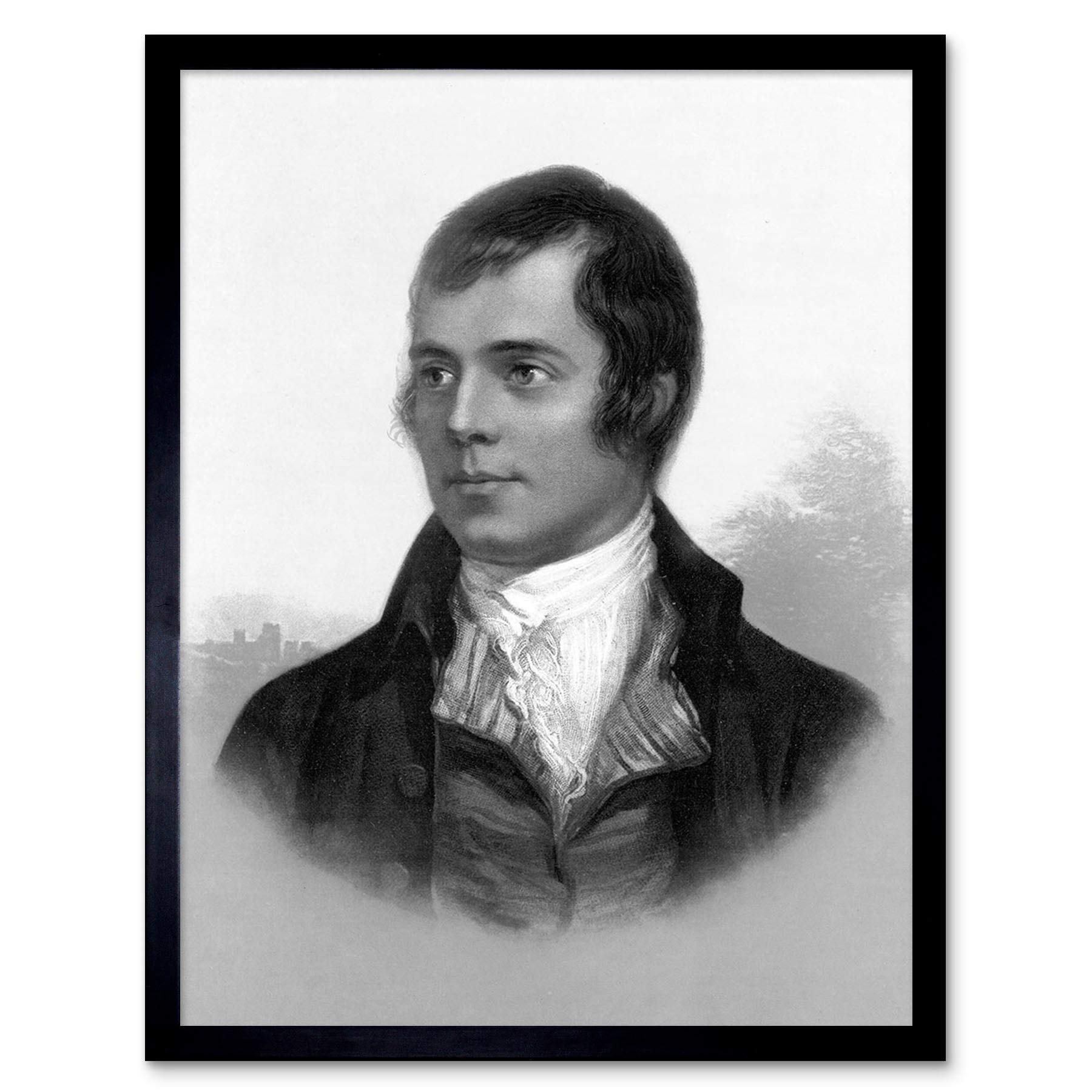 Wee Blue Coo Portrait Of Robert Burns Ayr Scotland Old BW Art Print Framed Poster Wall Decor 12X16 Inch