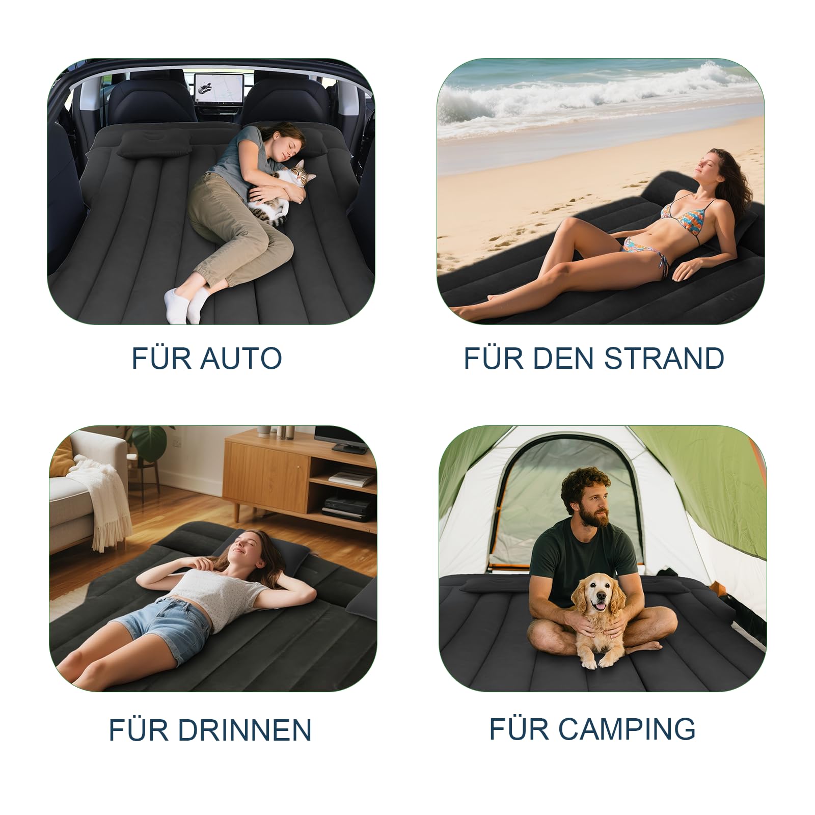 Colchón para Coche Duradero con Bomba de Aire, Cama de Aire para Viajes, Negro