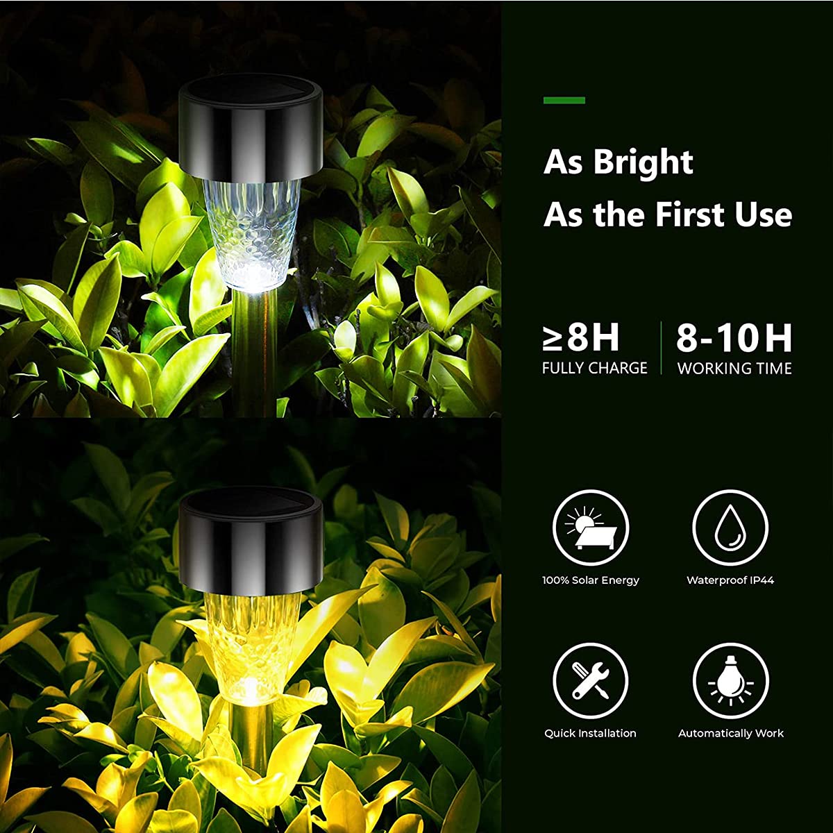 12 sztuk lamp solarnych na zewnątrz dekoracyjne, odporne na odkształcenia oświetlenie ścieżki ze stali nierdzewnej zasilane energią słoneczną, super jasne oświetlenie LED krajobrazu na podwórko, chodnik, ciepłe światło