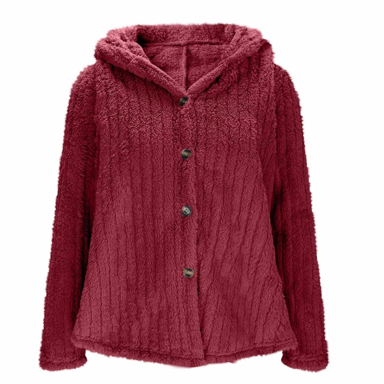 Chaqueta Mujer Invierno Abrigos De Cazadora Forro Polar，Chaqueta polar femenina capucha invierno abrigada manga larga botones holgada informal uso diario clásica