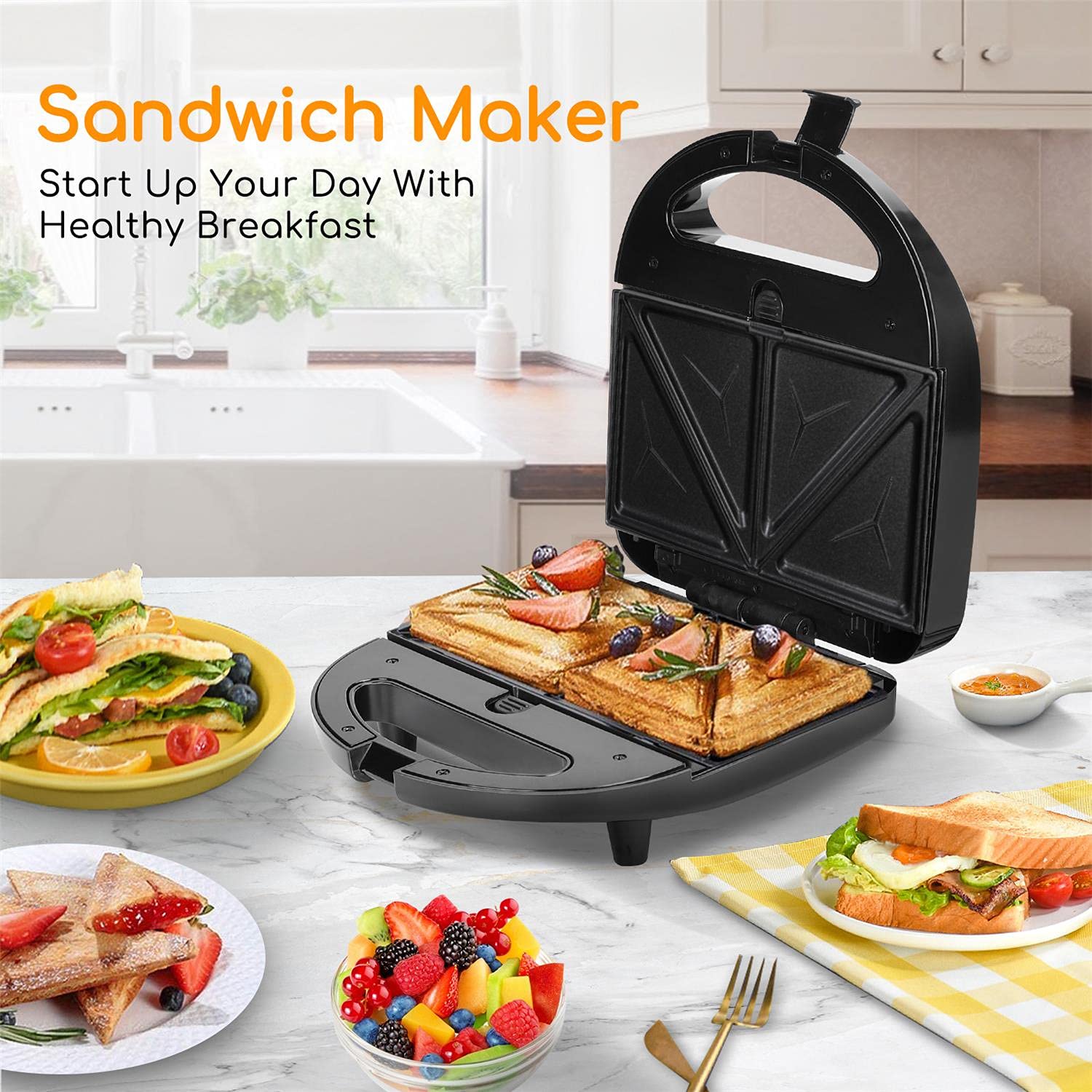 Aigostar 3 in 1 Sandwich Toaster, Deep Fill Waffle Maker, Panini Press