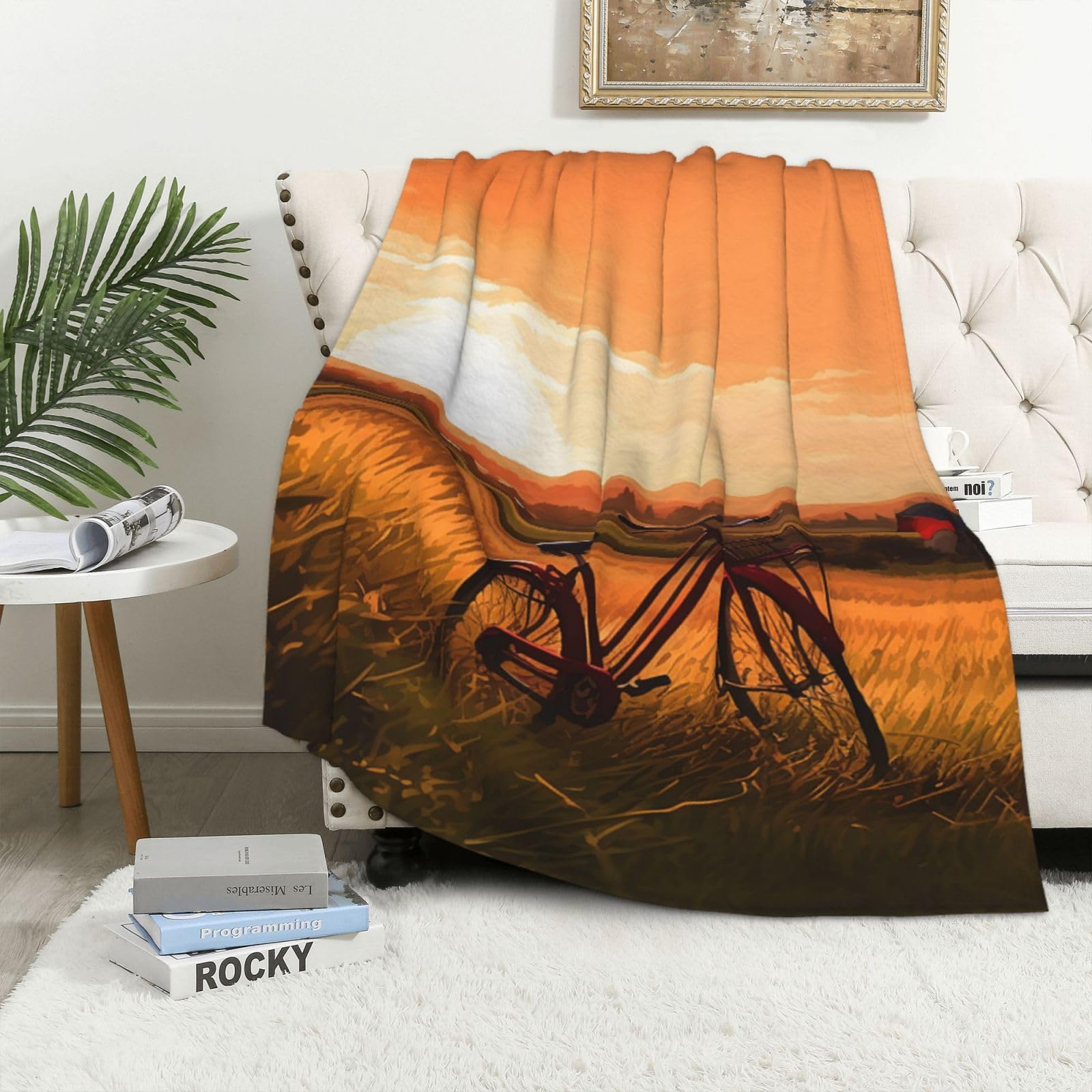 Couverture molletonnée chaude pour lit et canapé légère motif paysage rural 101x152