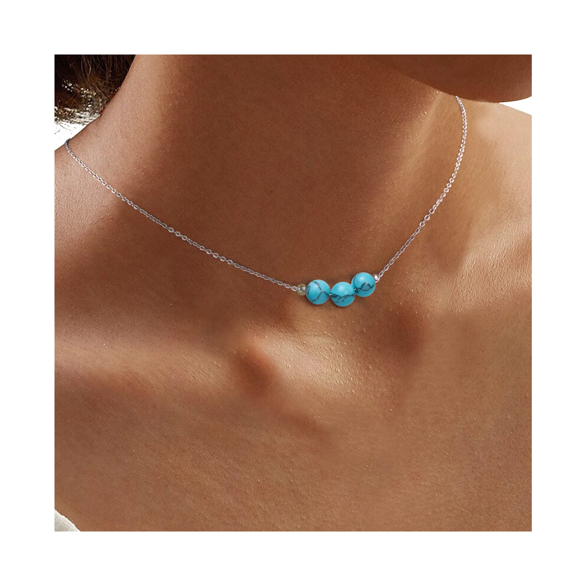 SereneySereney Turquoise Jewelry for Women, Sterling Silver Choker Necklace with Dainty Western Boho Teal Stone Pendant as December Birthstone Necklace for Teen Girls,Turquoise Crystal Gifts for Mom