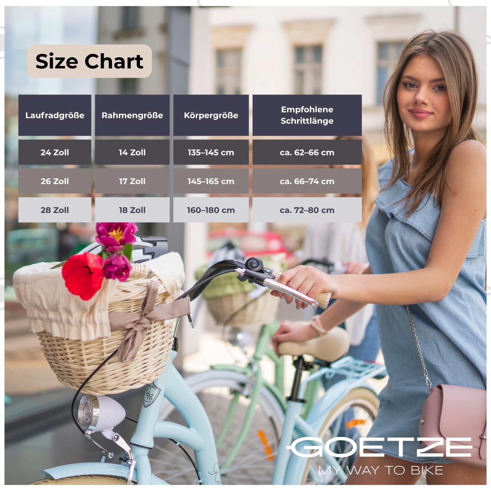 Goetze Mood 26 Zoll Jugendfahrrad, 17 Zoll Tiefeinsteiger Aluminiumrahmen, 6-Gang Kettenschaltung, doppelte V-Bremsen, LED-Beleuchtung, Rattankorb, Komfortsattel, mit Seitenständer & Klingel