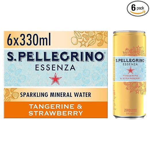 San Pellegrino Essenza Tangerine & Strawberry Sparkling Mineral Water, 11.16 fl oz / 330 ml, 6 Pack