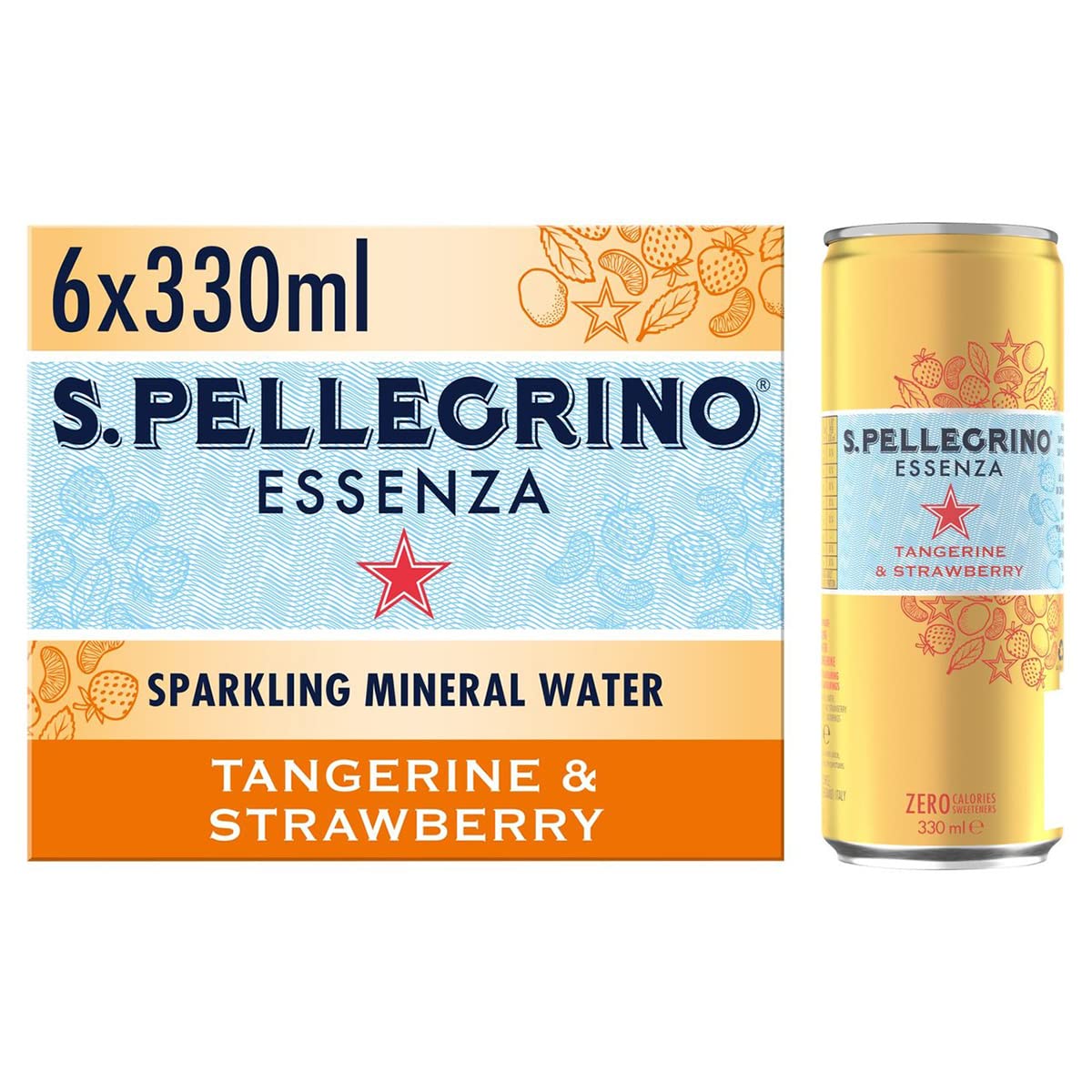 San Pellegrino Essenza Tangerine & Strawberry Sparkling Mineral Water, 11.16 fl oz ℮ 330 ml, 6 Pack