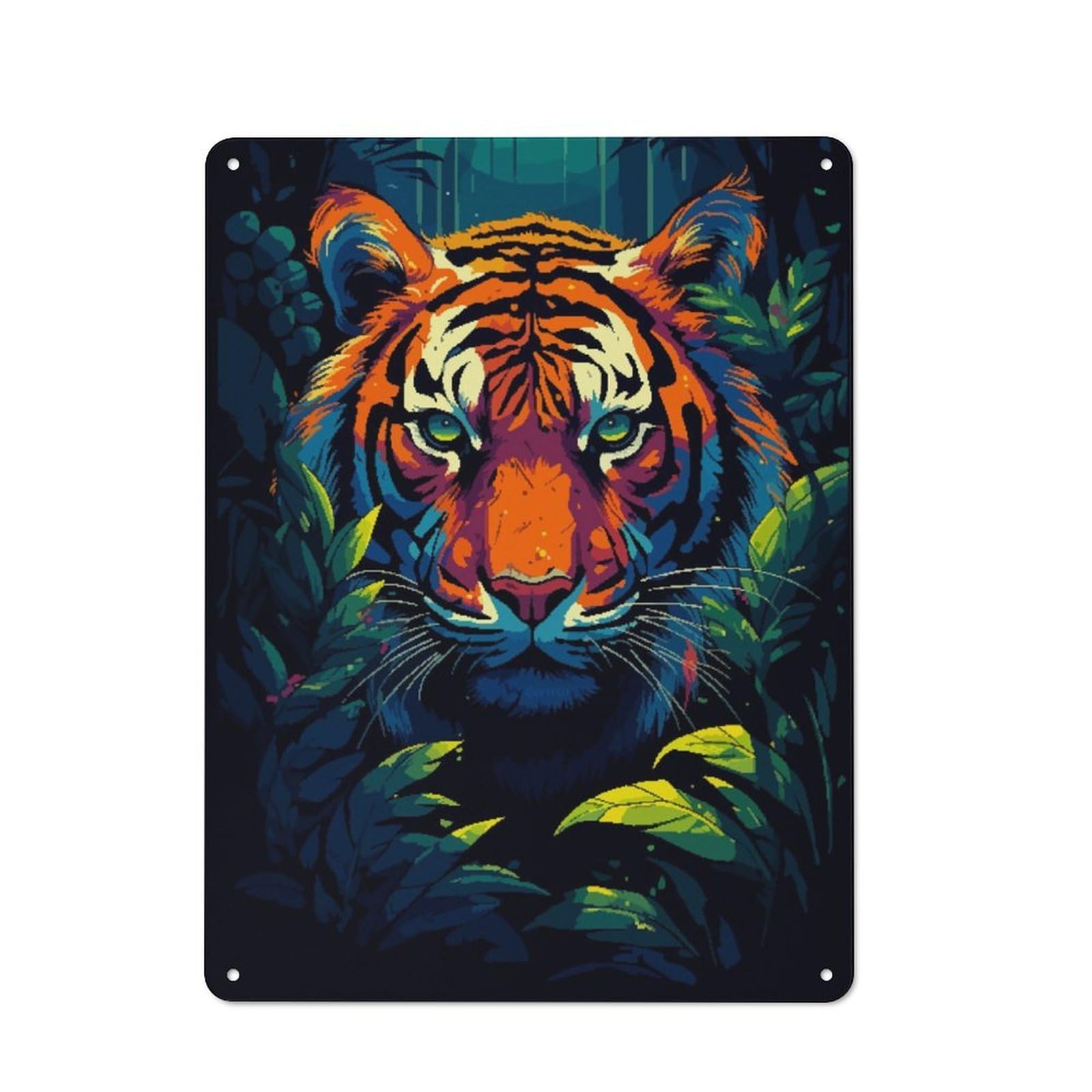 Junmoney Tiger Tropical Pixel Art Retro Tin Sign 40X30cm For Living Room Or Hallway, Gift For Living Room Decor Lovers During The Christmas Season