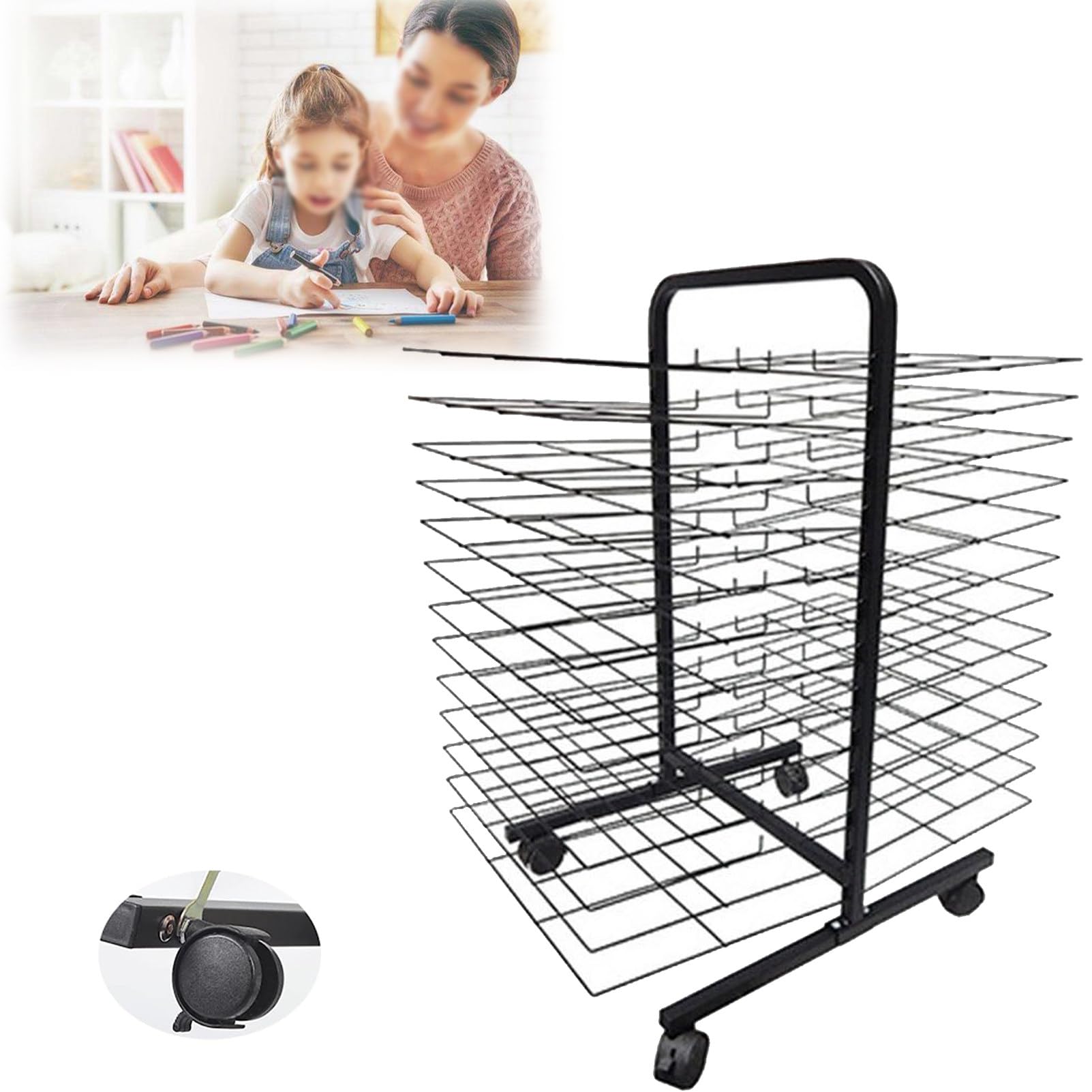 Aioneer Mobile Art Drying Rack, Mobile Drying Rack with Wire Shelves, for Works of Art, Educational Product Drying Rack, Drying Easel,26Shelves