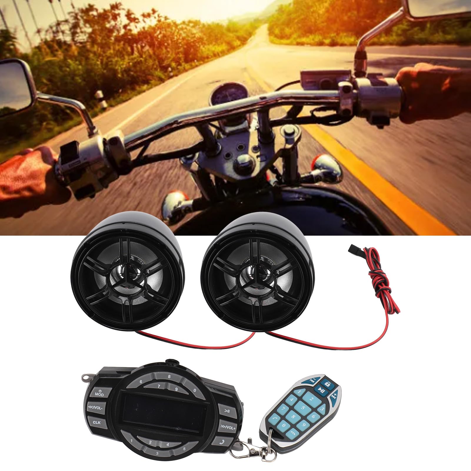 de Altavoces Bluetooth Impermeable para Motocicleta Antirrobo con Control Remoto para Montar Al Aire Libre 3 Pulgadas Negro