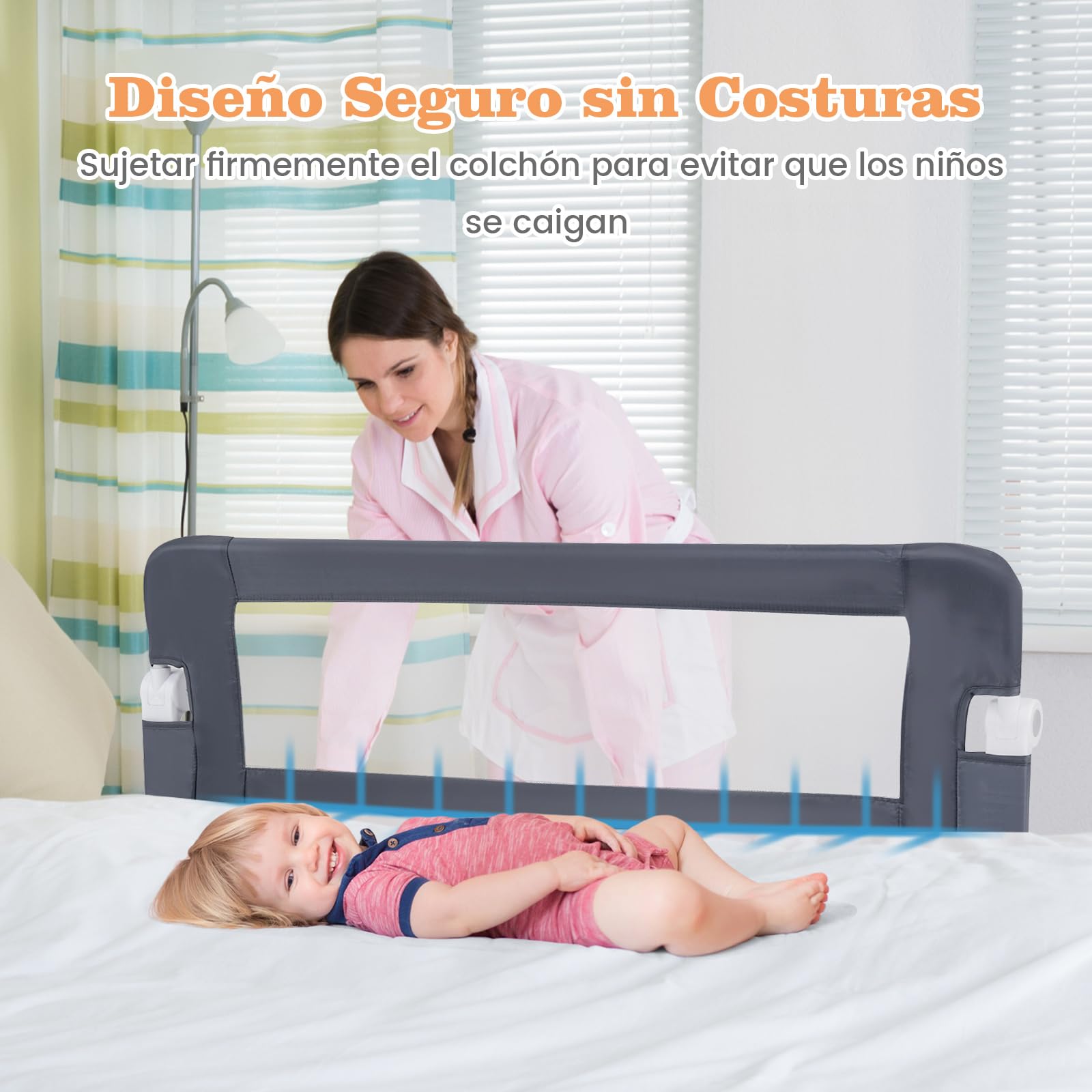 COSTWAY Riel de Cama Plegable Barandilla para la Cama Protección para Bebé Barrera de Cama para Cama Individual/Cama Matrimonial (120x42cm, Gris)