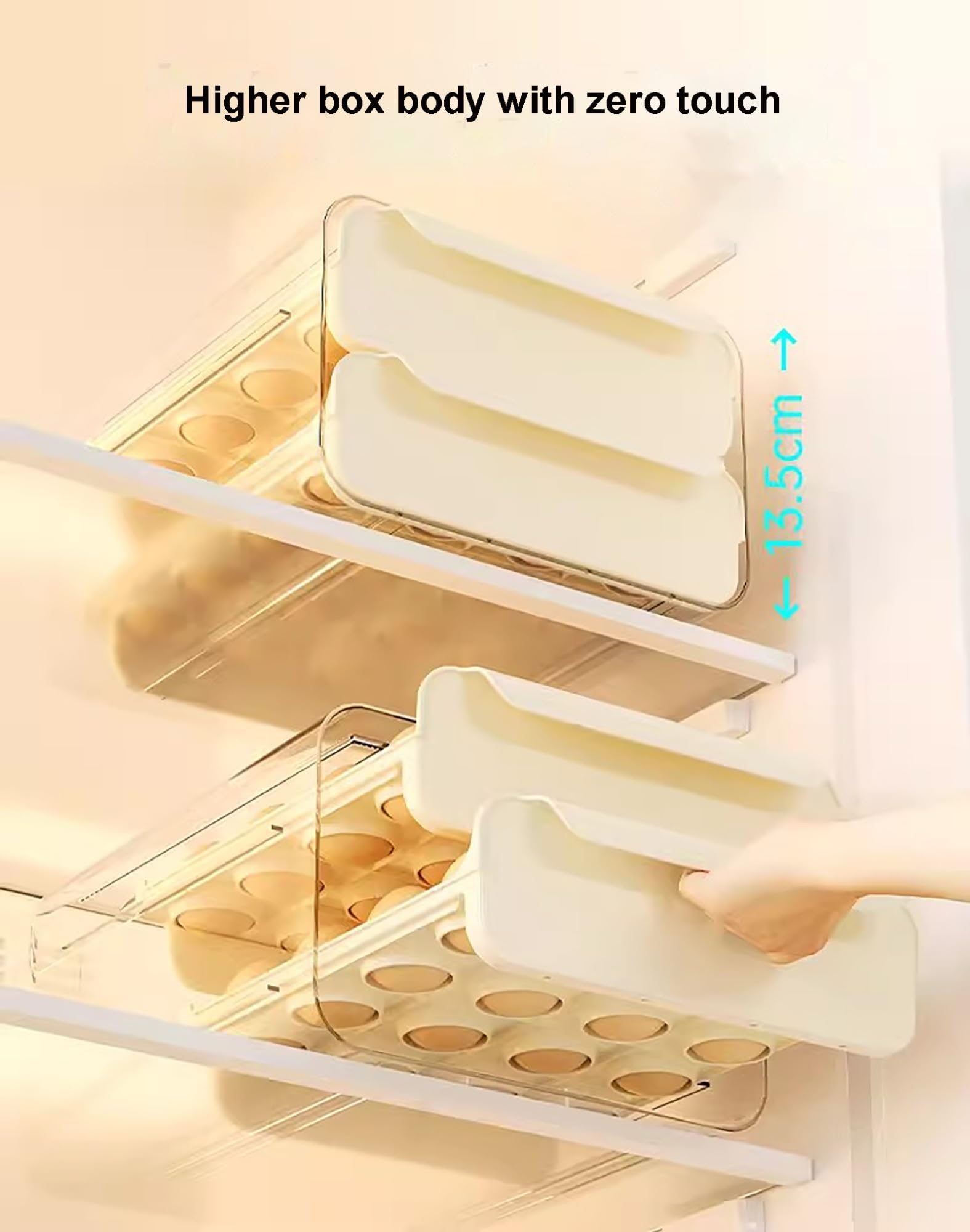 Contenedor for guardar huevos con cajones, capacidad for 32/64 huevos, organizador apilable for huevos, dispensador de huevos(Green,23.5x21.5x26.5cm)
