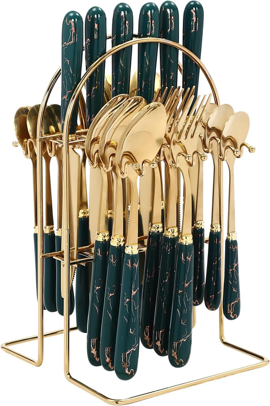 Ensemble de Couverts, Jeu de Couverts 24 pièces, Ensemble de Couverts en Acier Inoxydable avec Support de Suspension pour 6, Couteau à cuillère et Ensembles de Fourche pour la Cuisine à domi