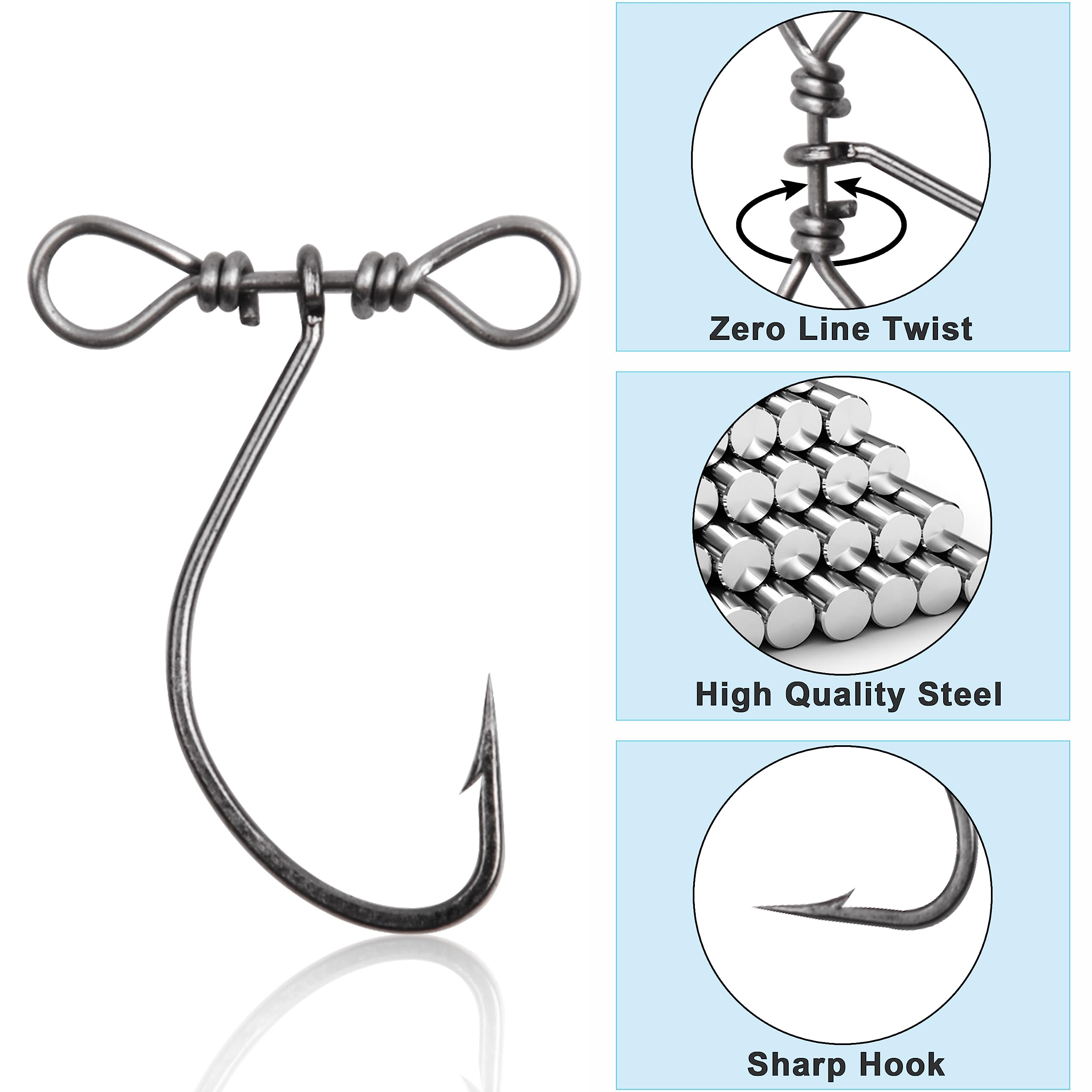 Hameçons Drop Shot Avec émerillon – Pour Pêche En Eau Salée – Acier Carbone, Barbelés – Lot De 25 – Espace Large, Pivot 360°