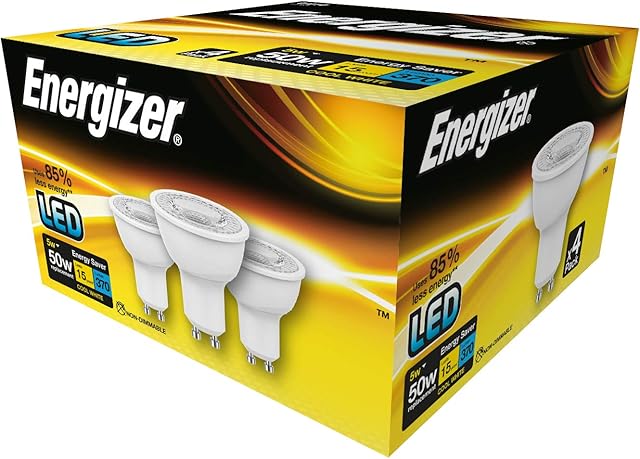Energizer Modern LED Energy Saving Lightbulb, GU10, 5 W, Cool White, 4 Pack