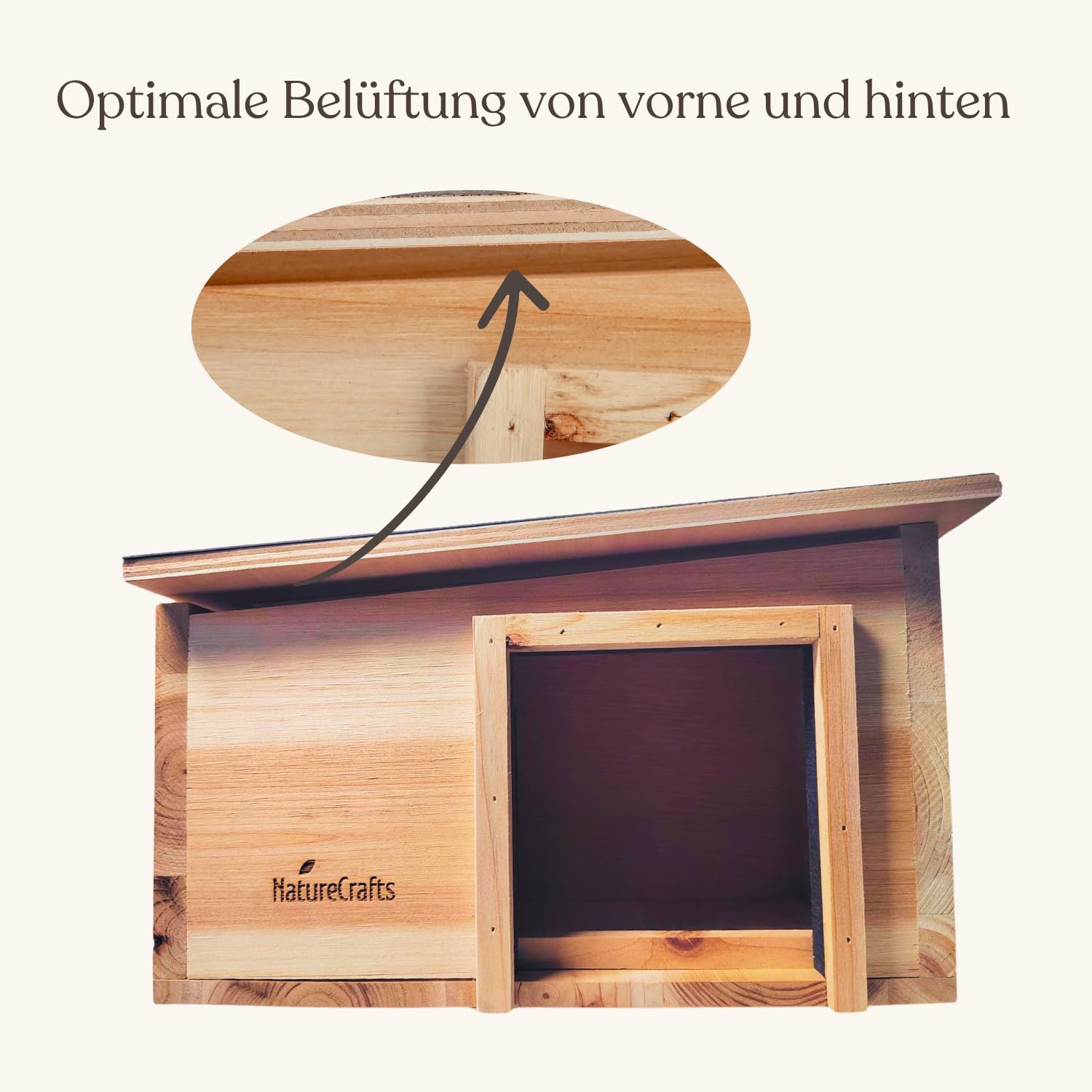 NatureCrafts Premium Igelhaus - Wasserdichtes Igelhaus mit Boden & 1,5cm dicken Wänden & doppelter Belüftung - Verstellbares Labyrinth mit begehbarem Tunnel Holz Winterhaus Garten - 45x34x20cm