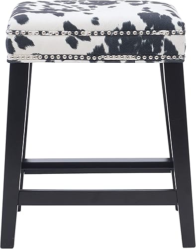 Miniatura 9 de Taburete de mostrador sin espalda con estampado de vaca negra Harlow Linon