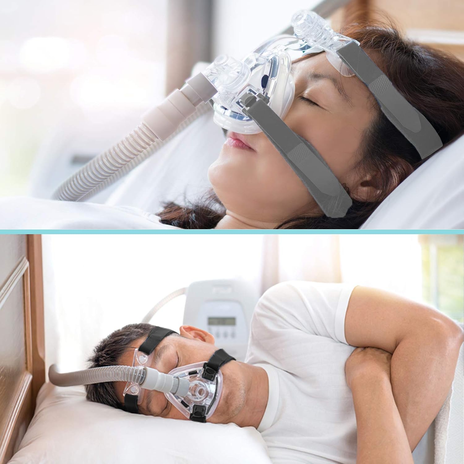 Upgaded Full Face CPAP Headgear CPAP Mask Straps Replacment for Mirage Series & Philips Respironics Non-Strechy Durable Design - (2-Pack // Black & Grey）