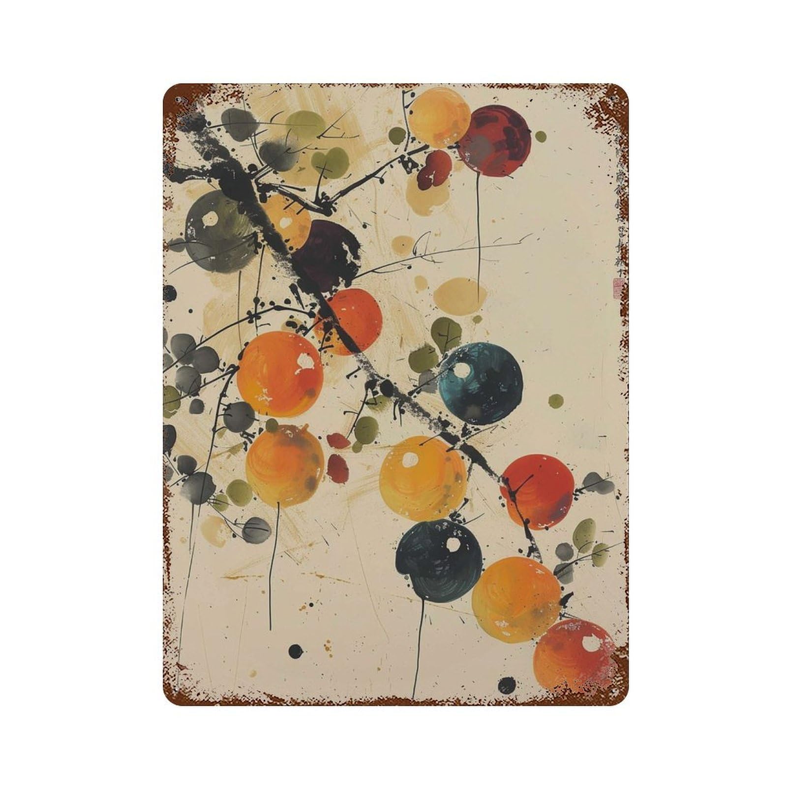 xiaoxiaoshen Japanese Persimmon Modern Asian Abstract Fruit Wall Decor Art Metal Tin Poster Modern Home Decor Art Home Bar Shop Decorations Vintage Sign 40x30cm