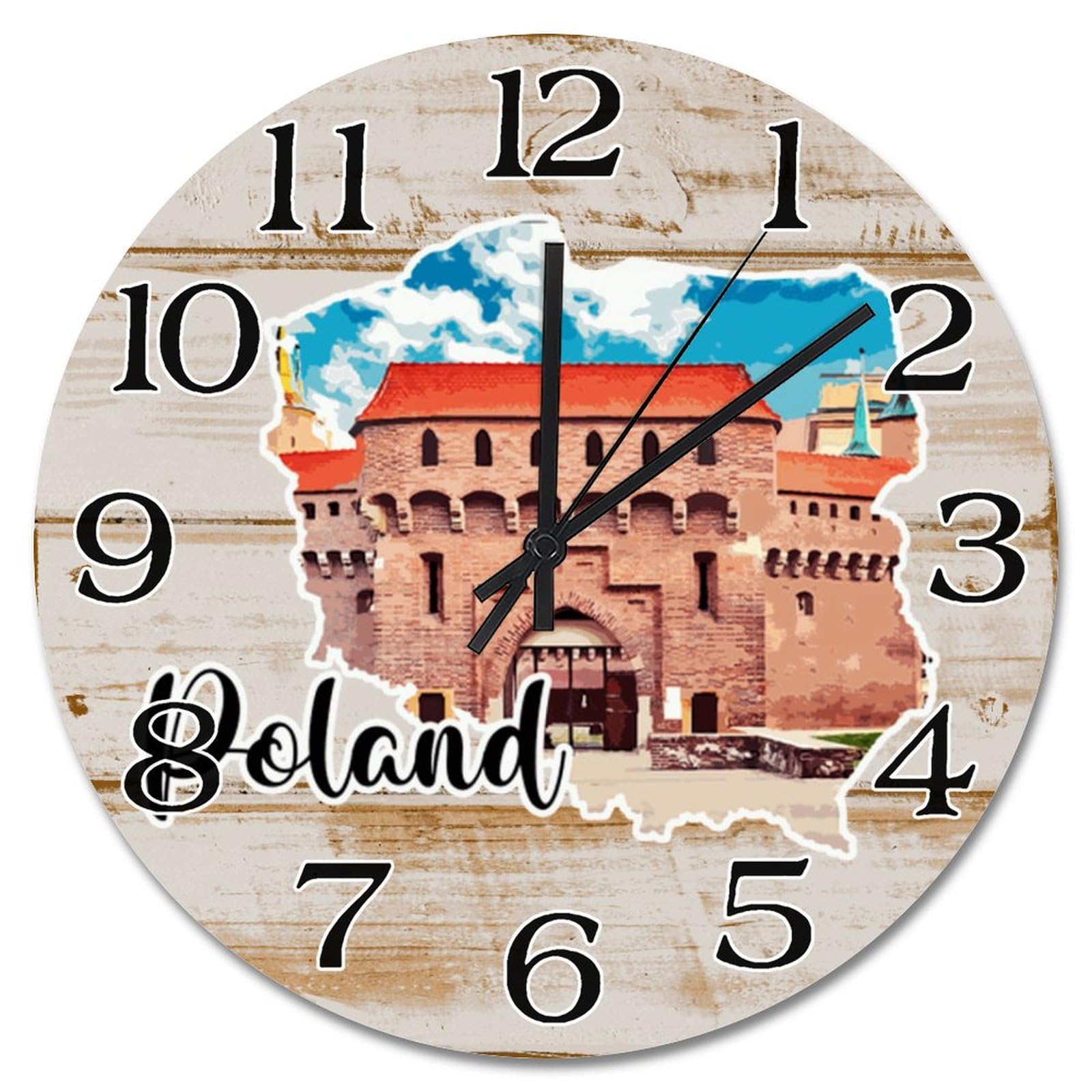 Horloge murale en bois moderne de 30,5 cm au design polonais raffiné