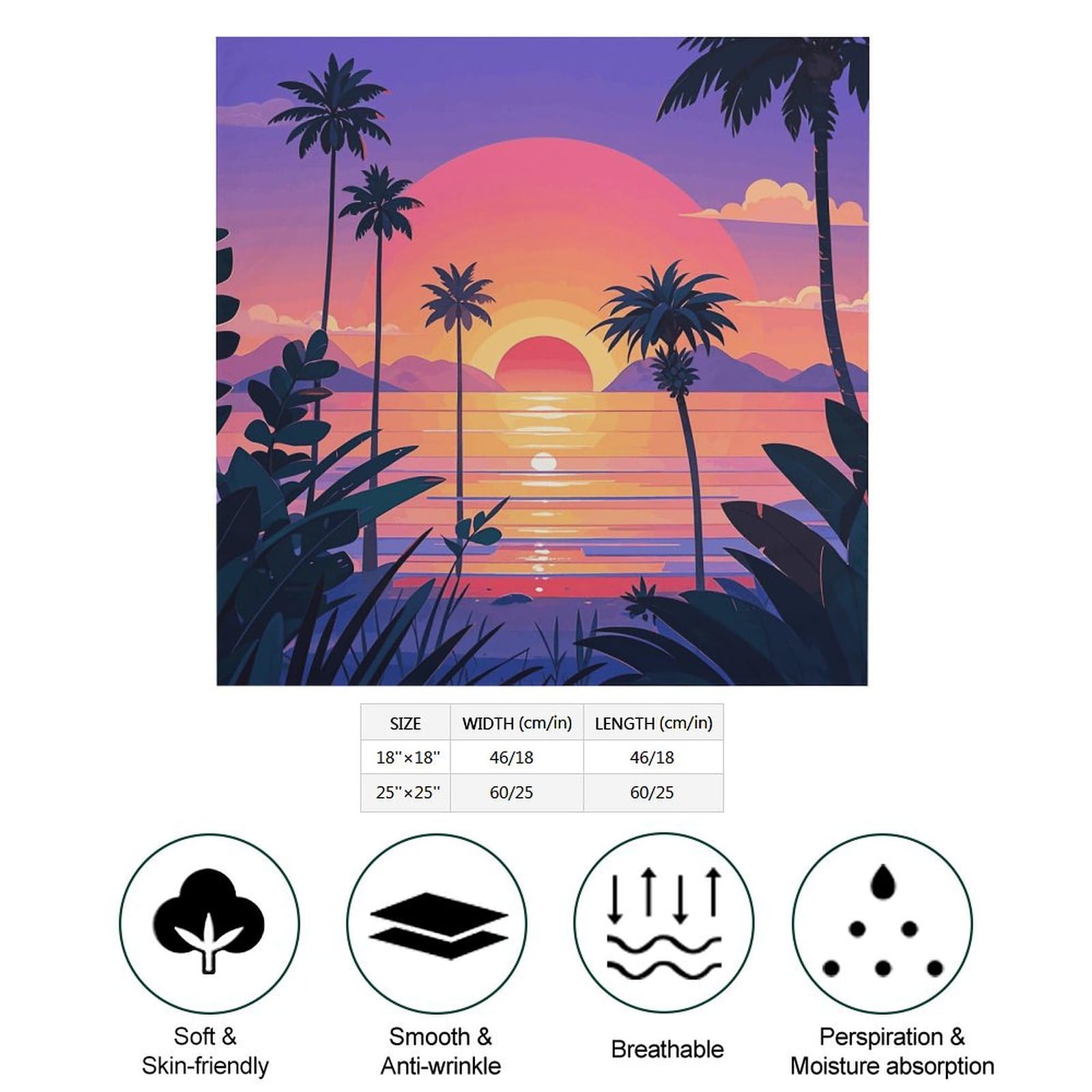 FJWKLRBV Head Scarf for Women Sunset & Sea View Women's Satin Silk Scarf Square Satin Hair Scarves Silk Bandana